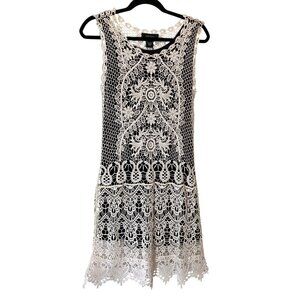 Karen Kane White Lace Overlay Sleeveless Dress Black Lining Small